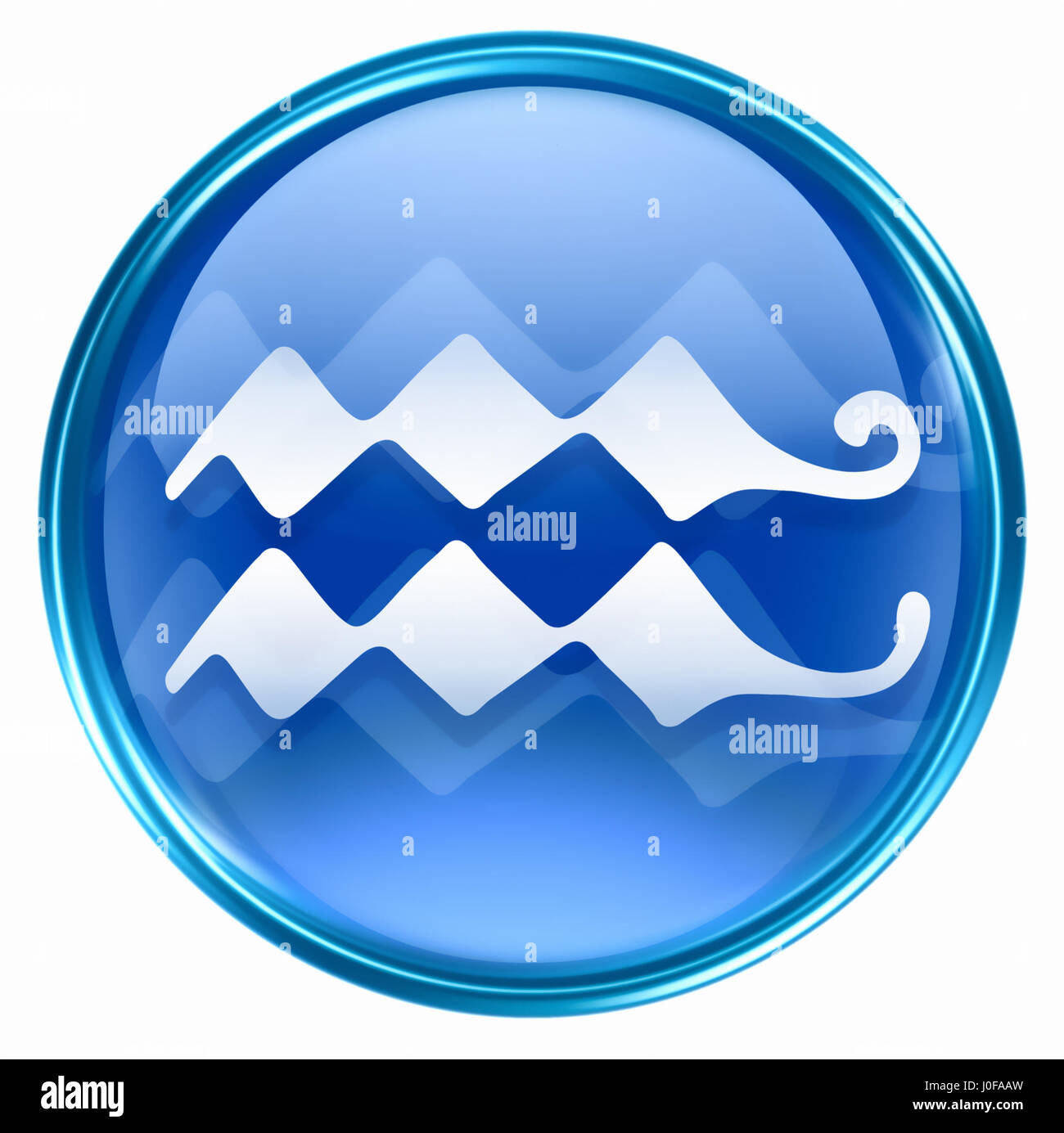 Aquarius zodiac button icon, isolated on white background. Stock Photo