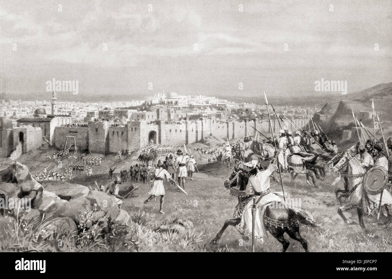 The capture of Jerusalem by the Persian general Shahrbaraz in 614 AD.  Shahrbaraz or Shahrvaraz, died 9 June 630.  King of the Sasanian Empire.  From Hutchinson's History of the Nations, published 1915 Stock Photo