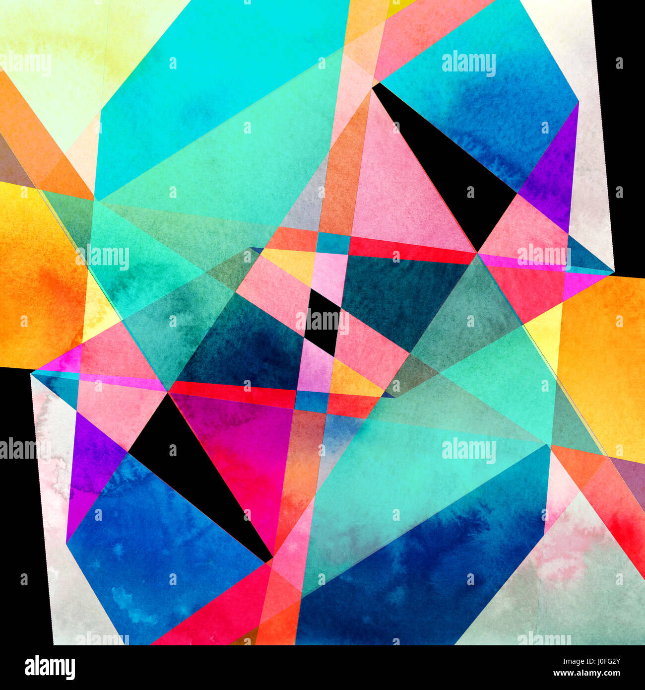 Watercolor abstract colorful background with geometry elements ...