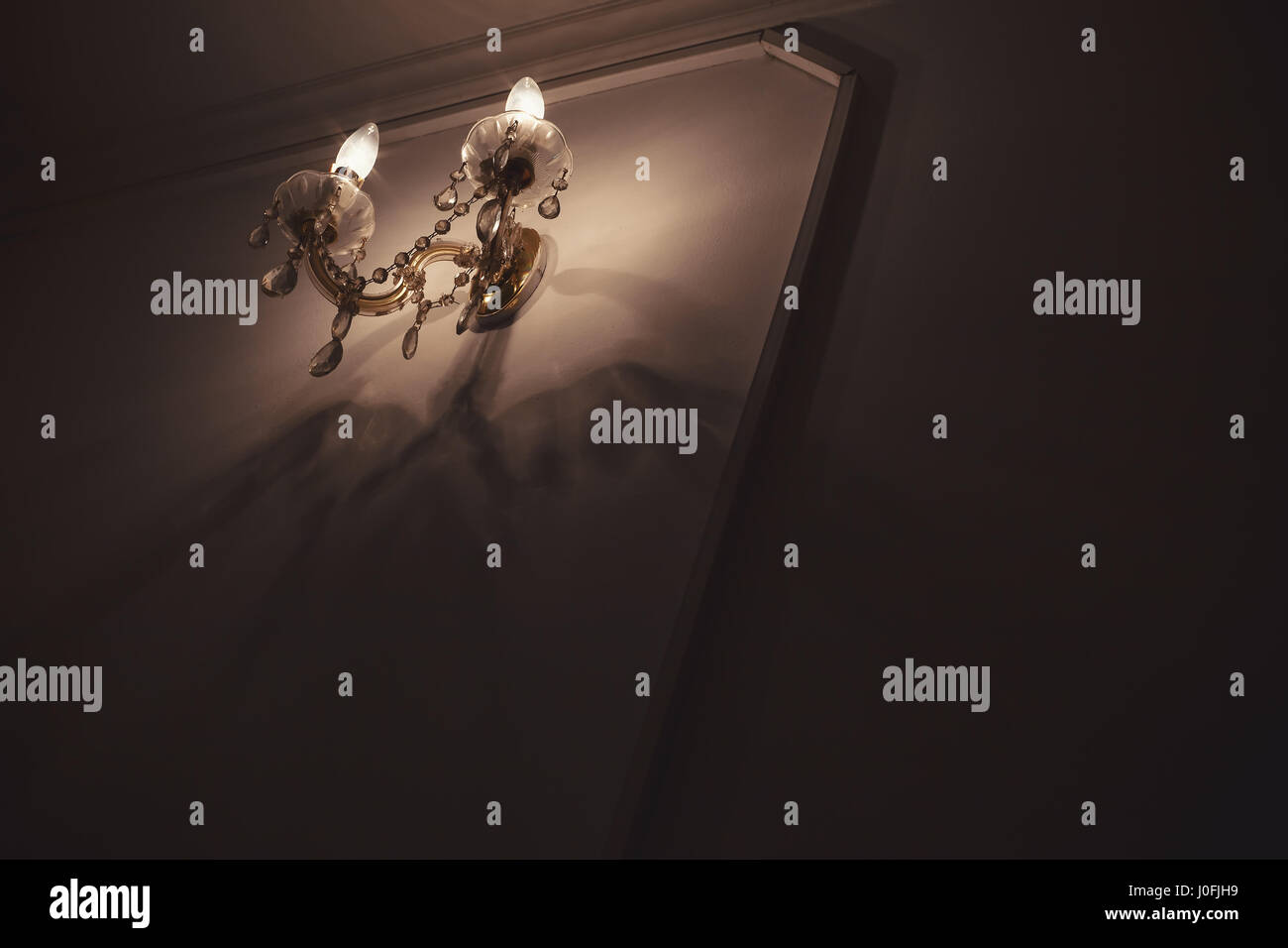 Chandelier details, vintage style with lot of crystal parts and light