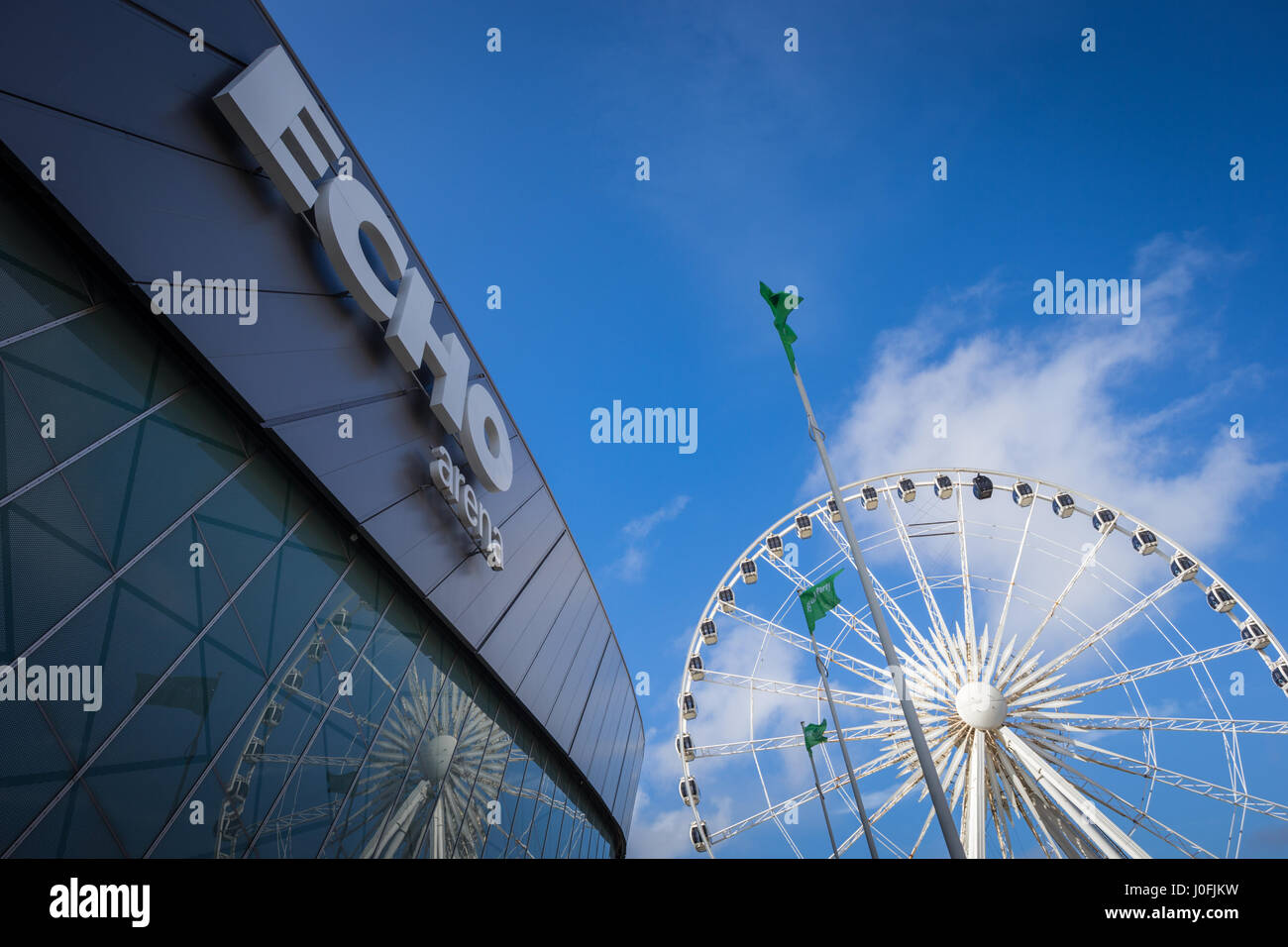 Liverpool Echo Arena and ferris wheel ride centre city Stock Photo