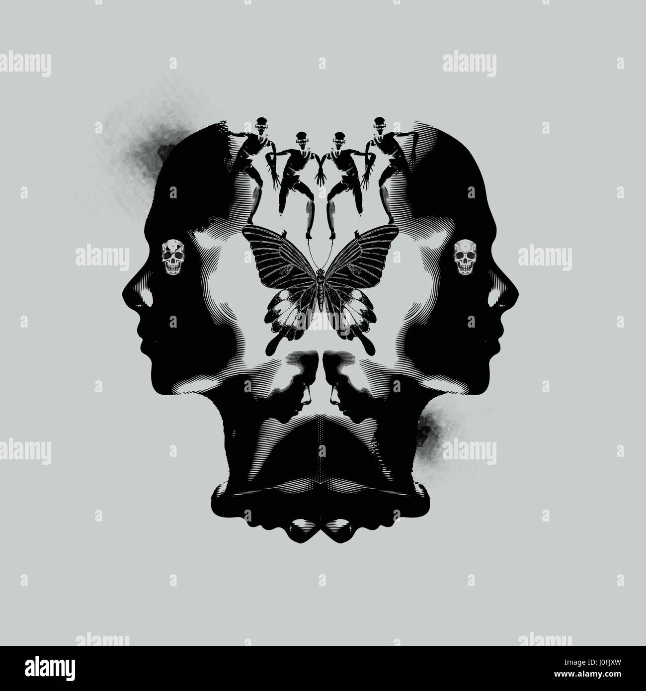 The human mind, thinking and emotional abstract illustration with dark ink stains. Stock Vector