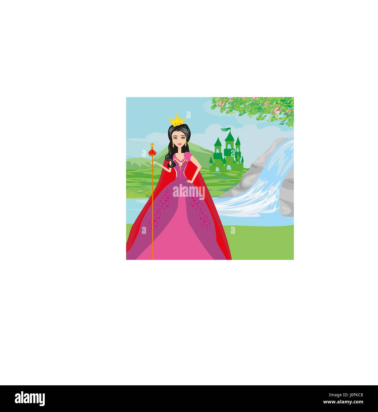 Beautiful young queen in front of her castle Stock Vector Image & Art ...