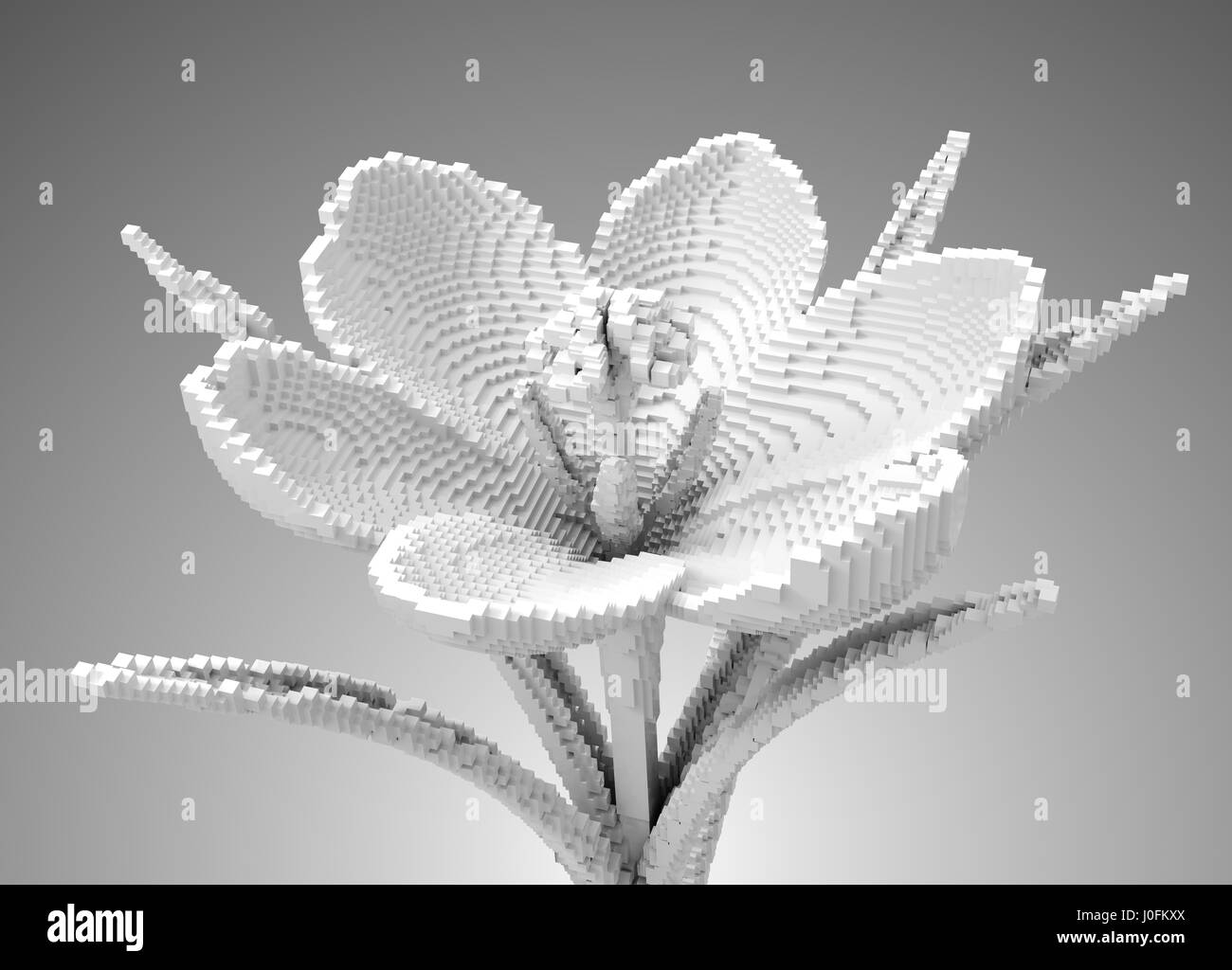 3D Pixel White Flower Crocus. 3D Illustration. Stock Photo