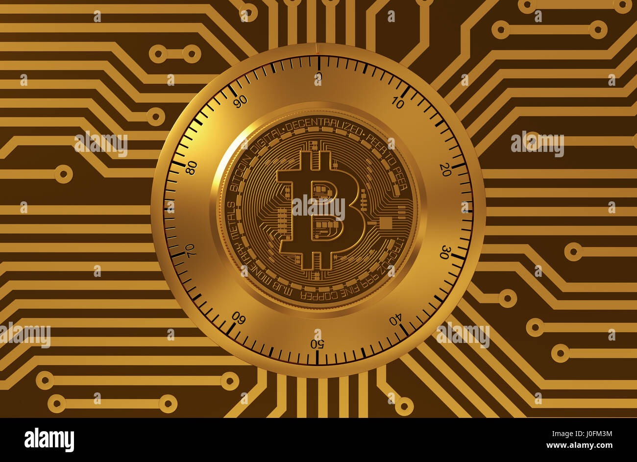 Concept Of Bitcoin Like A Electronic Security Lock. 3D Illustration. Stock Photo