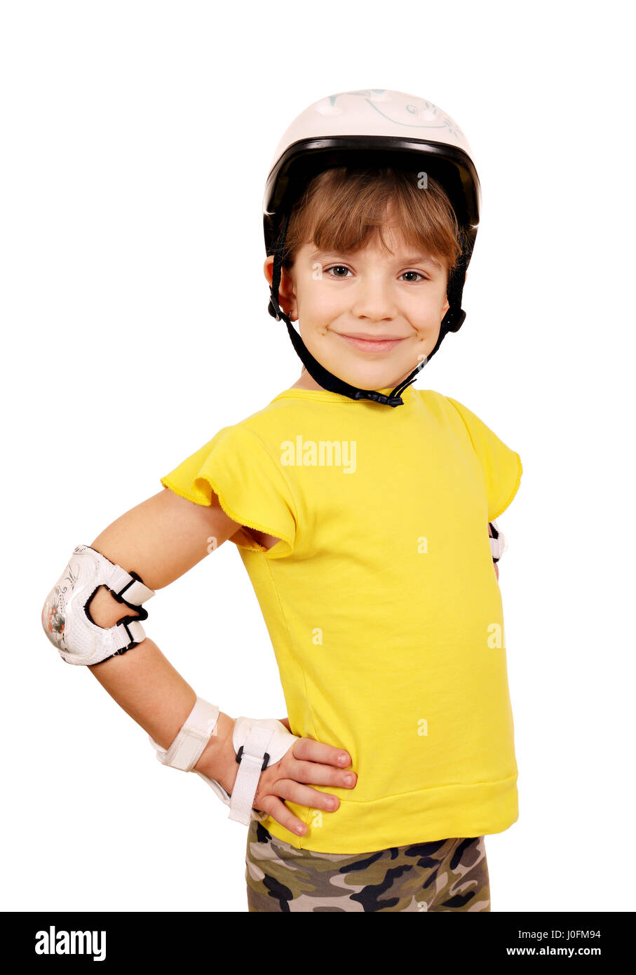little girl with protective gear for roller skates Stock Photo Alamy