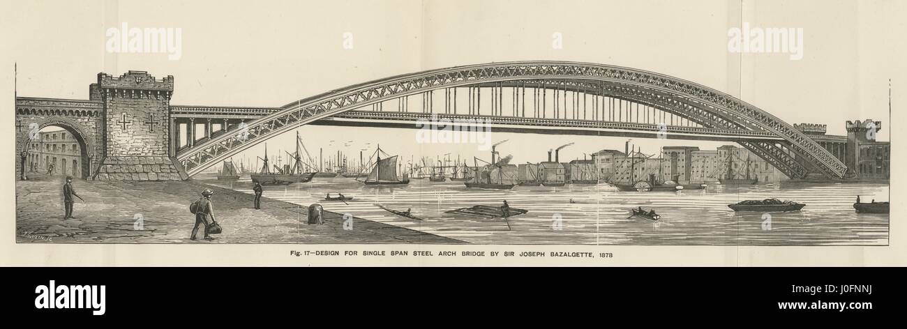 Design for a single span steel arch bridge by Sir Joseph Bazalgette Stock Photo