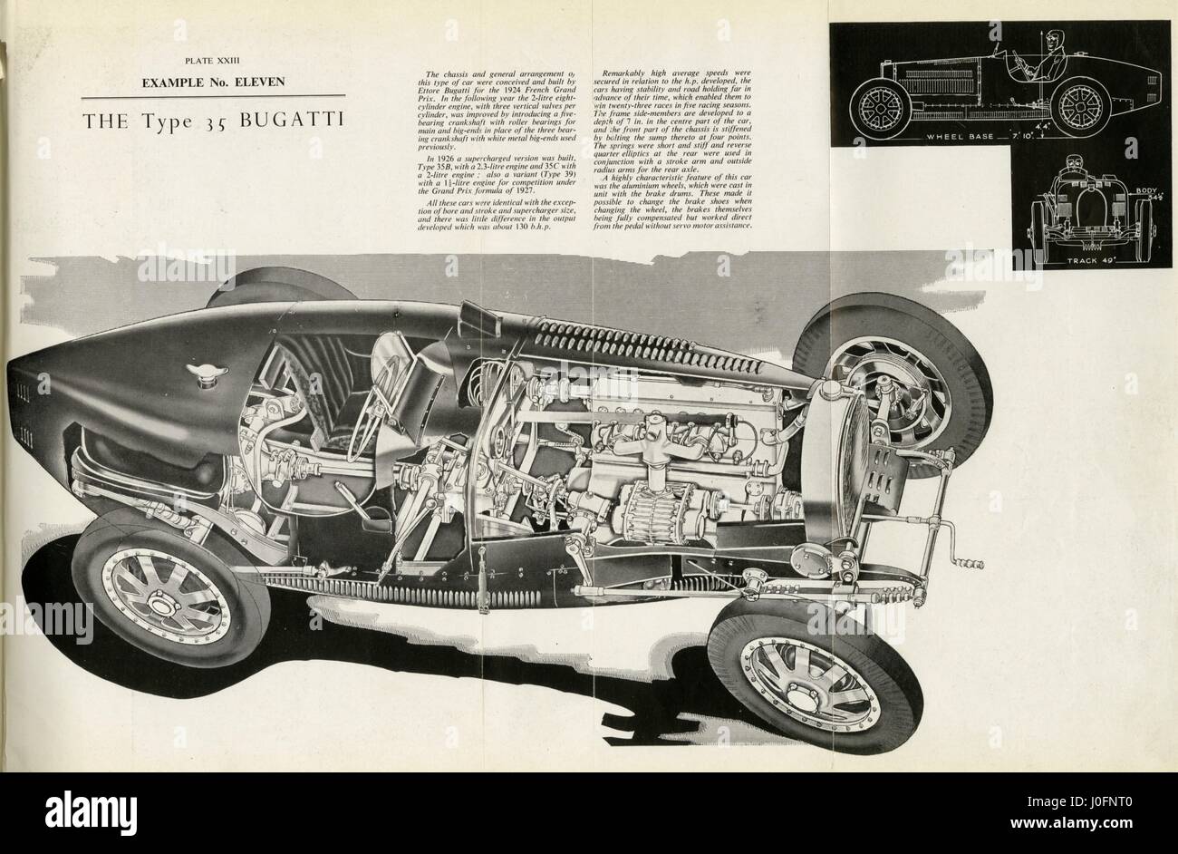 The Type 35 Bugatti, drawing with a cut out section showing the engine