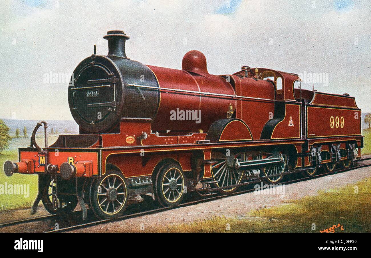 Locomotive no 999: 4-4-0. Reproduction of a painting by F Moore. Colour Stock Photo