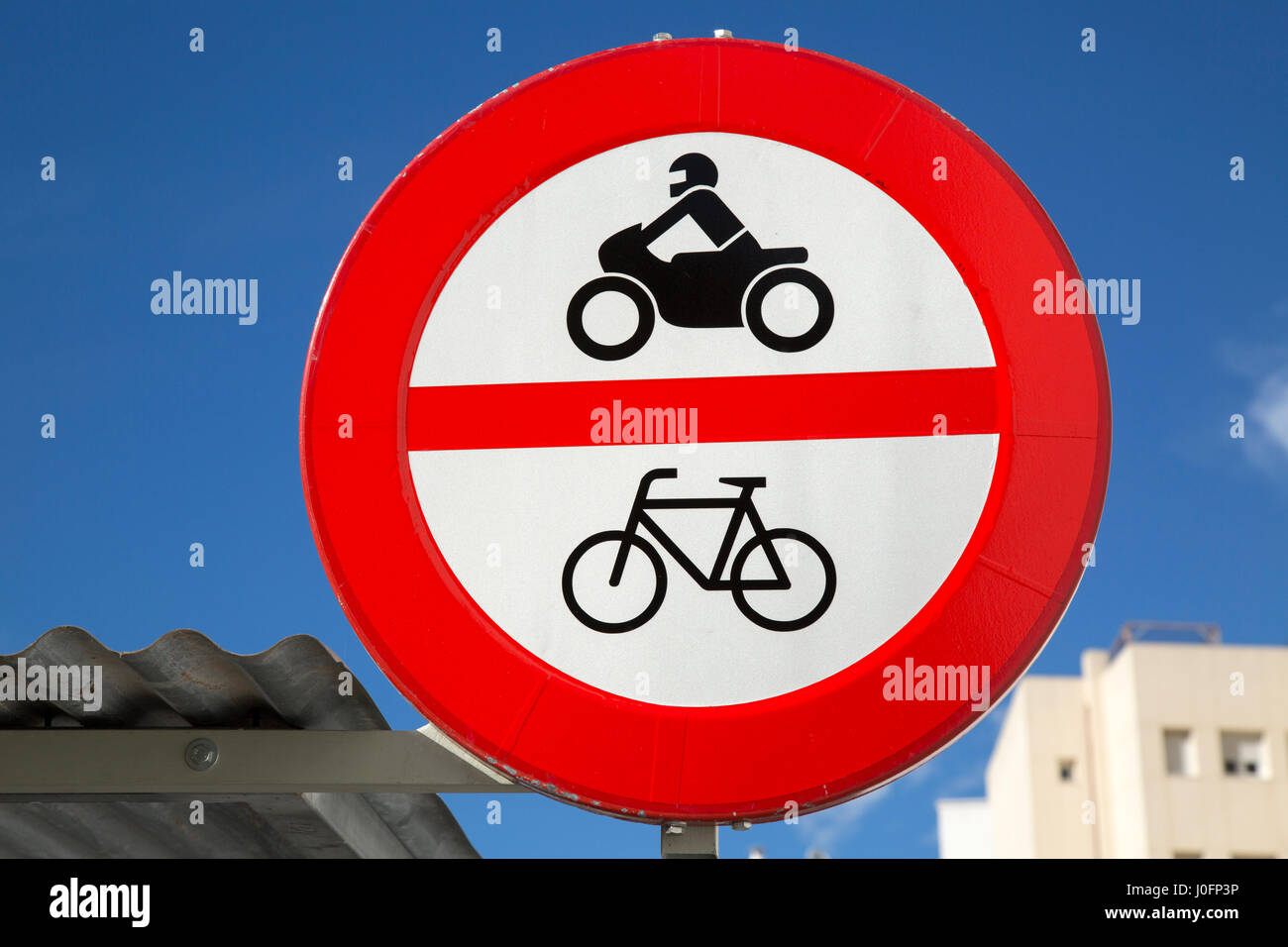 Forbidden Bike and Motorbike Sign, Spain Stock Photo