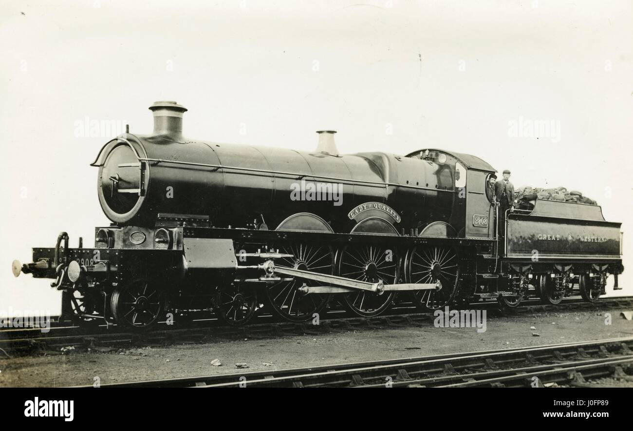 Locomotive no 2908: 'Lady of Quality' Saint Class, built 1906. Built unnamed May 1906. First shed allocation Old Oak Common. Named May 1907. Superheated Apr 1911. Outside steam pipes fitted Dec 1935. Aug 1950, last shed allocation Swindon. Withdrawn Dec 1 Stock Photo