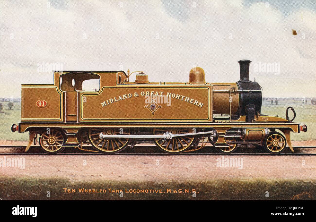 Locomotive no 41: 0-10-1 coupled tank engine [10 wheel coupled tank engine], from an original painting by F Moore. Colour Stock Photo