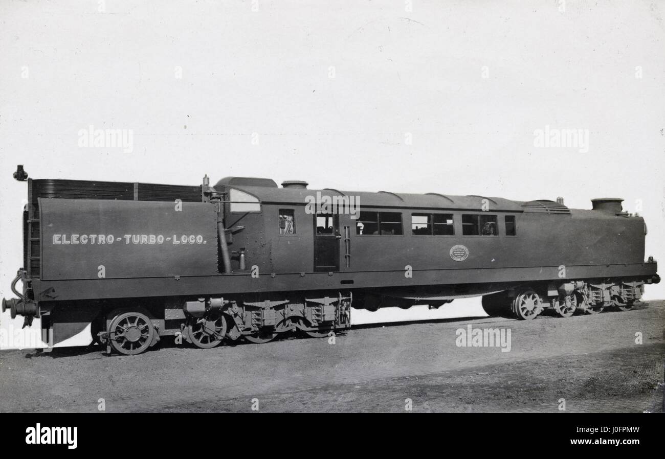 Electro-turbo-loco 1000KW DC generating station on wheels, built 1909. Supplied across British colonies Stock Photo