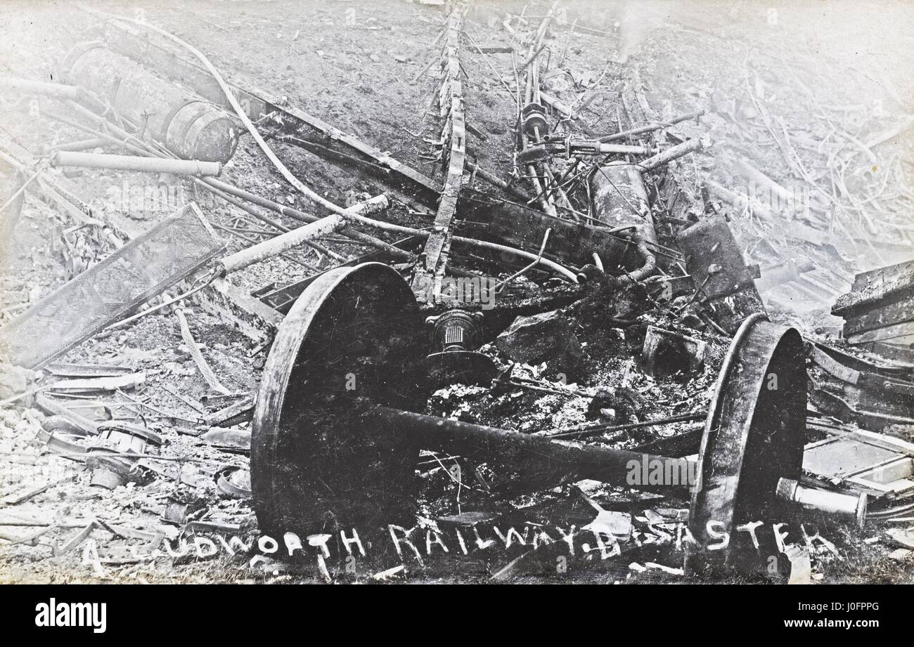 Scotch Express collision, Cudworth, debris, including a wheel axel in the foreground Stock Photo