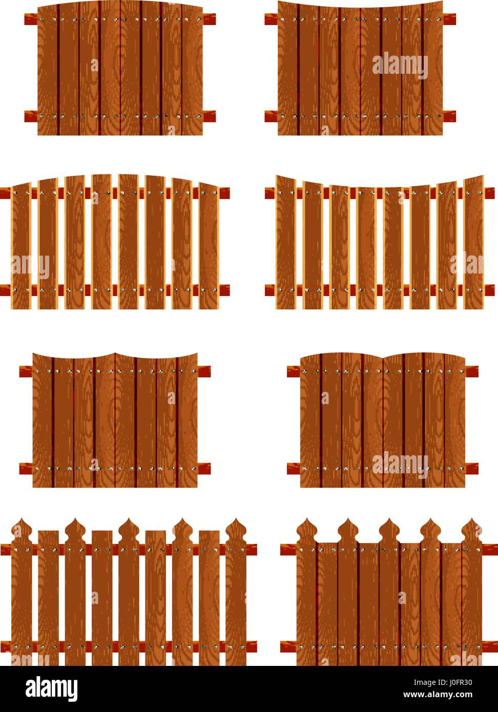 Set of wooden fences sections of different forms Stock Vector Image