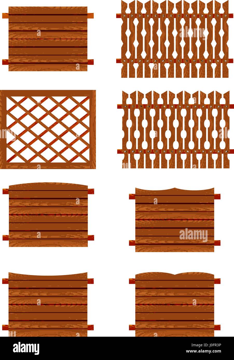Set of wooden fences sections of different forms Stock Vector