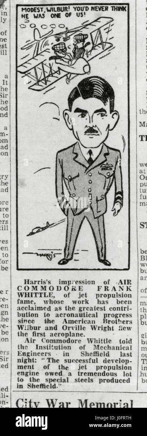Modest Wilbur! You'd never think he was one of us!, cartoon of Sir Frank Whittle, press cutting Stock Photo