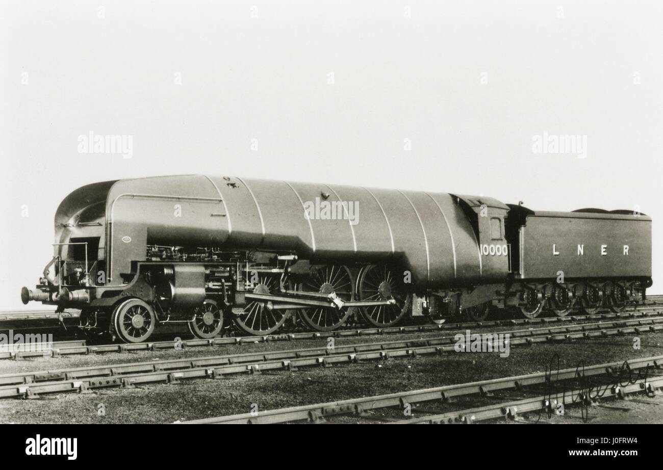 London and North Eastern Railway (LNER) W1 10000 locomotive. The experimental Gresley W1 No. 10000 'Hush-Hush' was the only 4-6-4 tender locomotive to run in Britain. Stock Photo