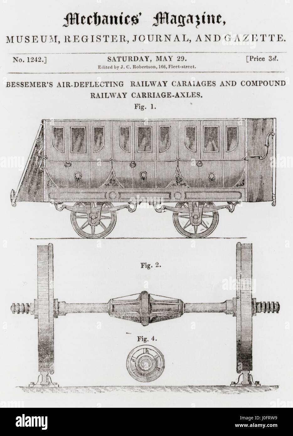 Henry Bessemer's air deflecting railway carriages and compound railway carriage-axles Stock Photo
