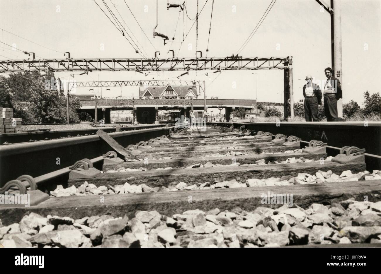 Section of railway track showing clipped joints Stock Photo