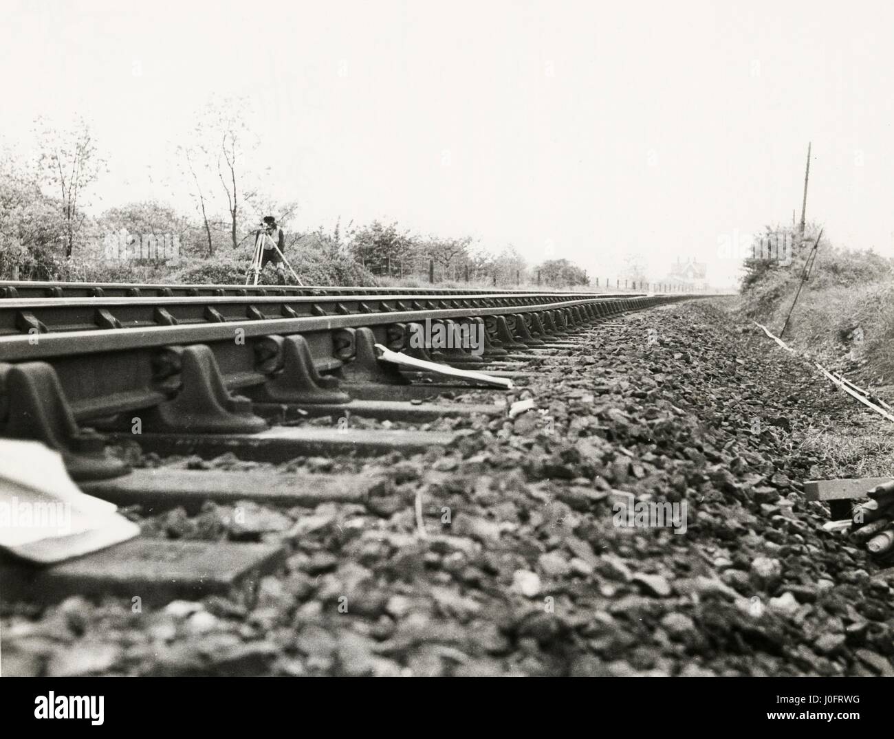 Section of railway track showing cyclic variation in cant Stock Photo