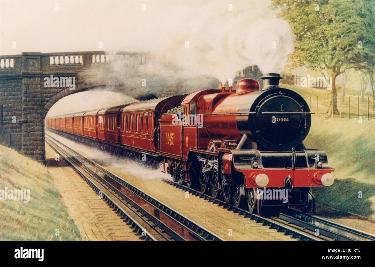 London, Midland and Scottish Railway (LMS) Scotch Express up train passing over the water troughs at Brock Stock Photo