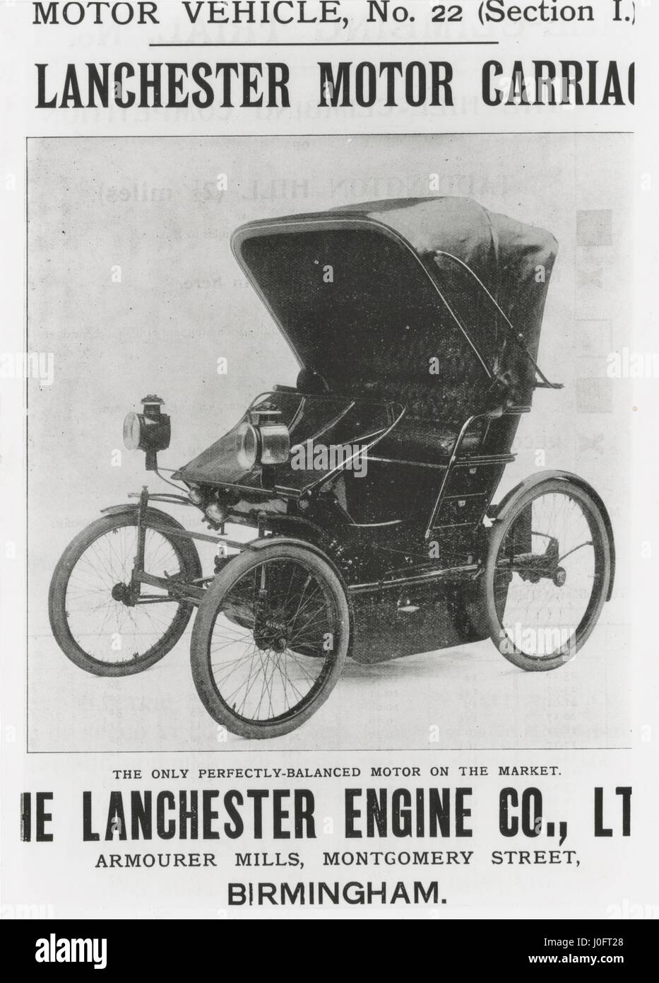 Lanchester motor carriage, the only perfectly-balanced motor on the market Stock Photo
