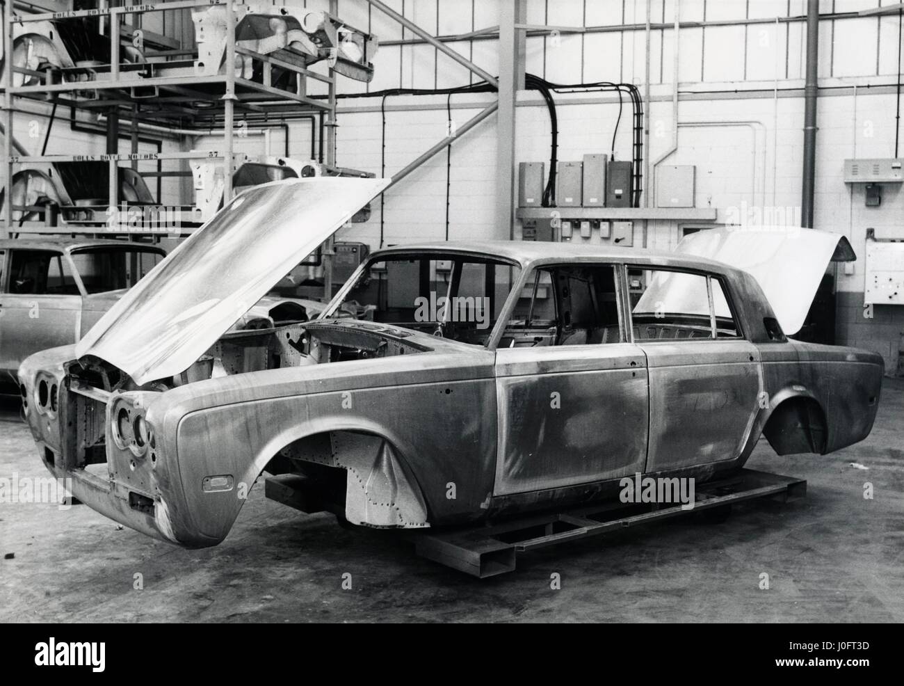 Body of a Rolls-Royce car in works ‰ÛÒ doors, bonnet and boot produced in alumimium alloys Stock Photo