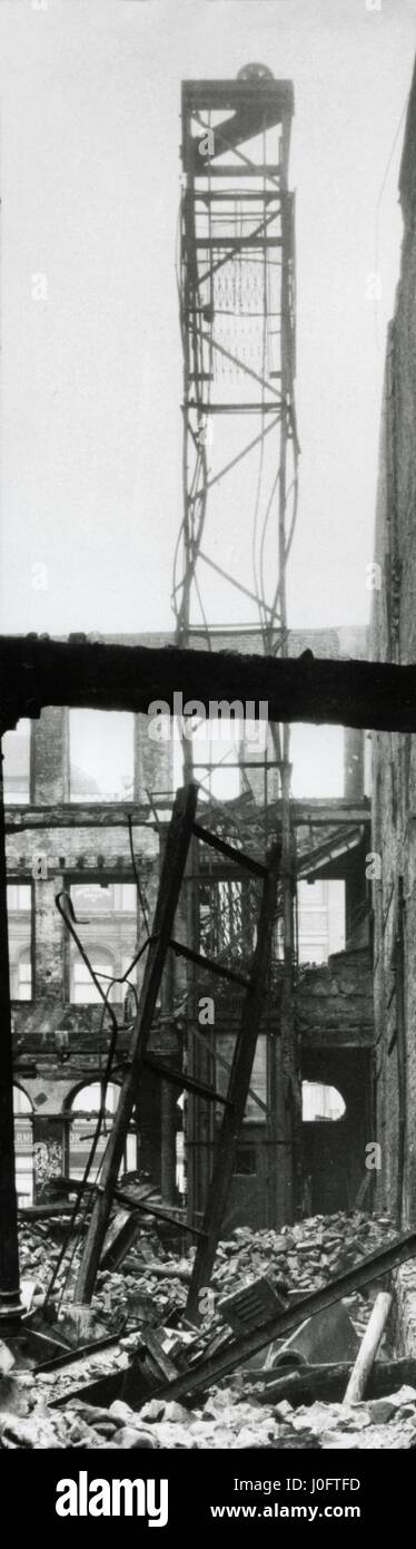 Lift structure after collapse of'Minories', due to bomb explosion during WW2 Stock Photo