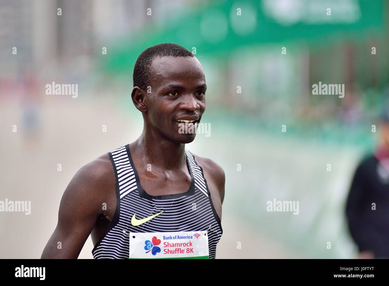 Kenyan Stephen Sambu crossed the finish line to win the 2017 Shamrock