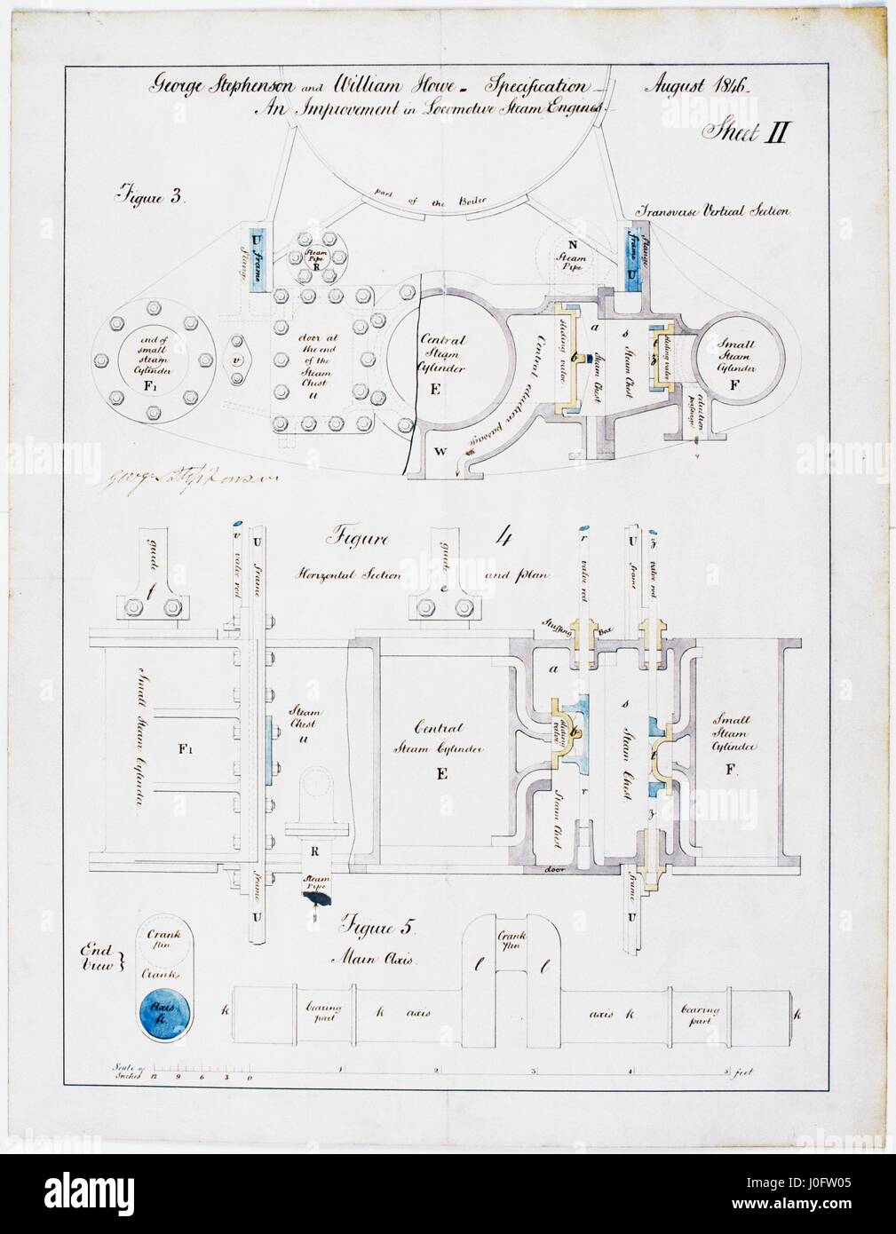 An improvement in locomotive steam engines, specification, August 1846, sheet II, detail drawings Stock Photo