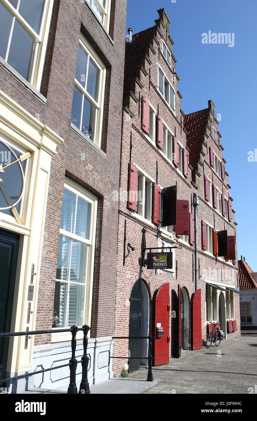 17th century warehouses of the Dutch East India company (Vereenigde Oostindische Compagnie) in the old Zuiderzee port of Hoorn, Netherlands. Stock Photo