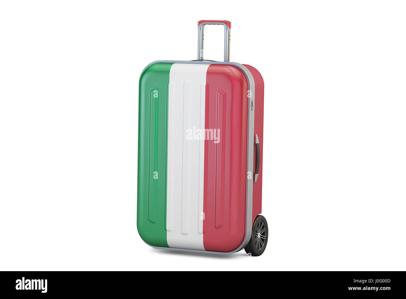 Italy travel concept, suitcase with Italian flag. 3D rendering Stock