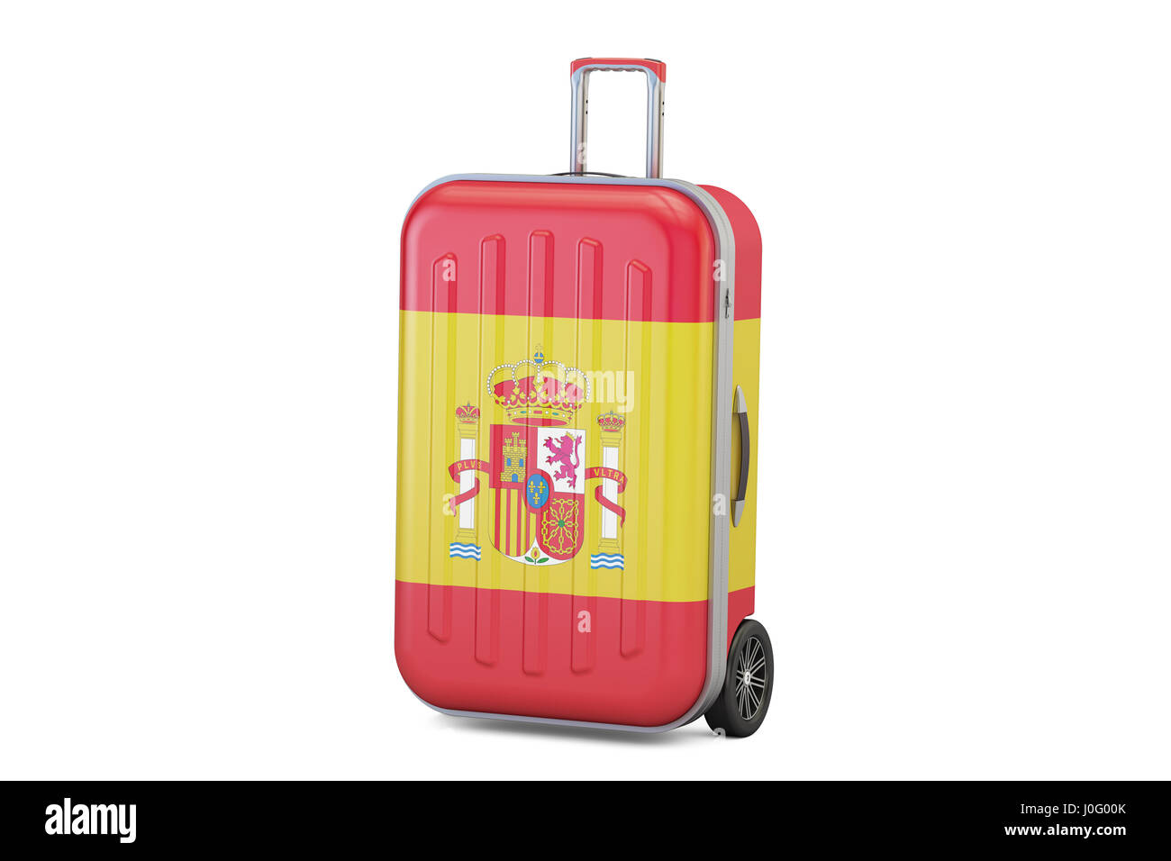 Spain travel concept, suitcase with Spanish flag. 3D rendering Stock