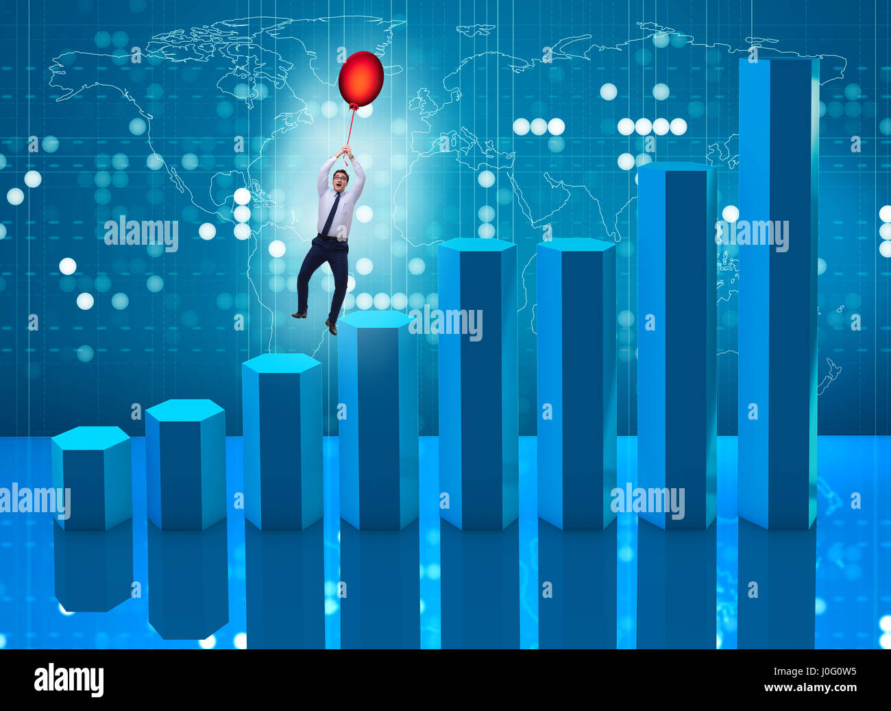 Graph Balloons Rising Businessman flying on hot balloon over graph Stock Photo - Alamy