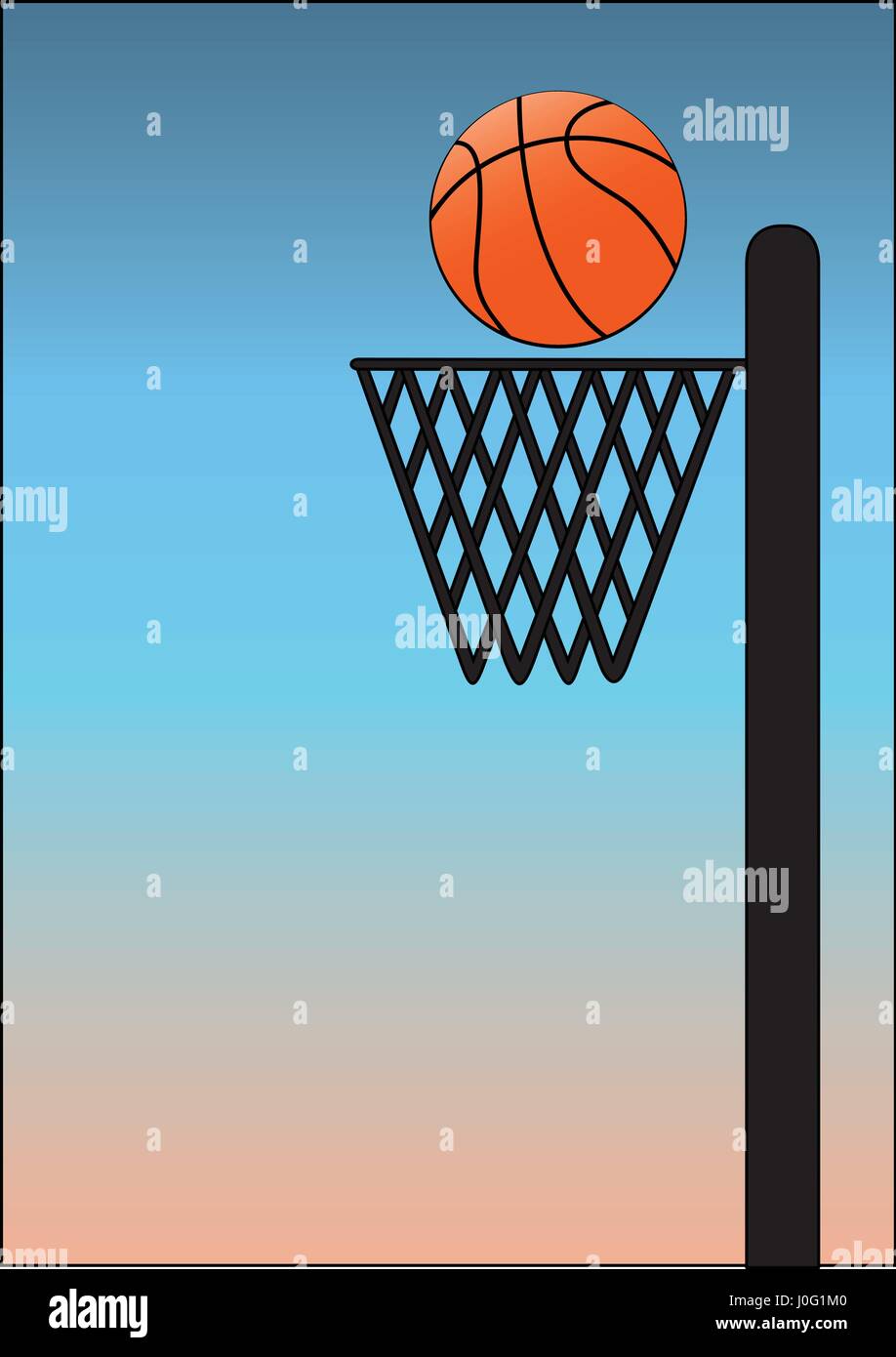 basket ball on blue background with black poll and net Stock Vector