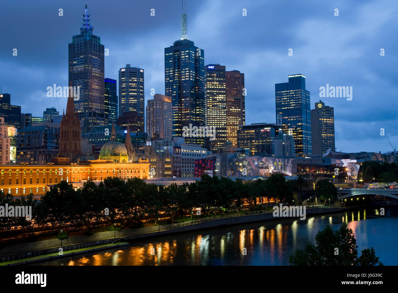 Australia, Victoria, Melbourne, buildings on bank of Yarra river Stock Photo