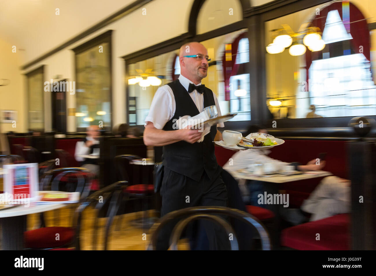 Waiter, Cafe, Vienna, Austria Stock Photo