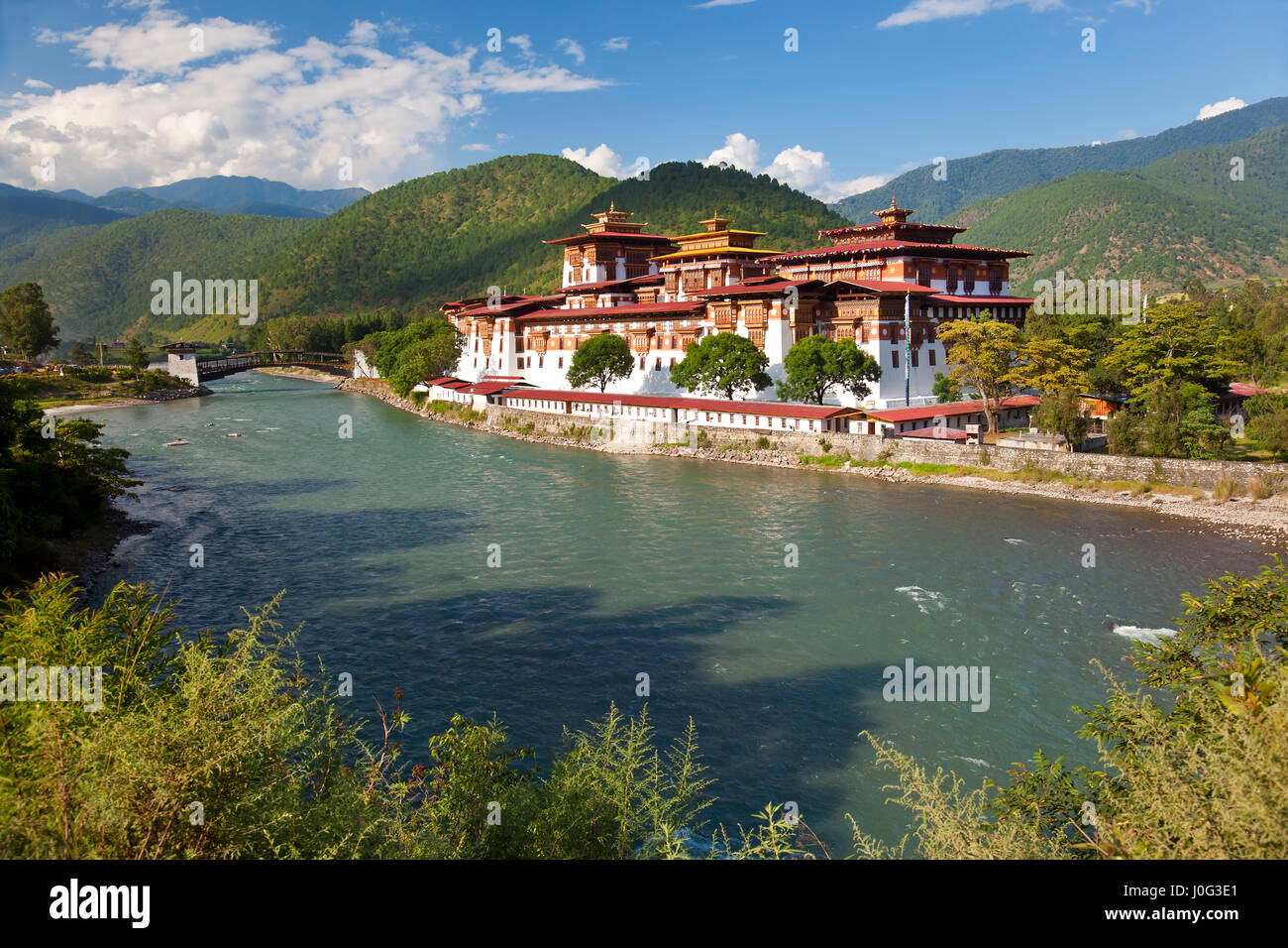 Punakha Dzong or monastery, Punakha, Bhutan Stock Photo
