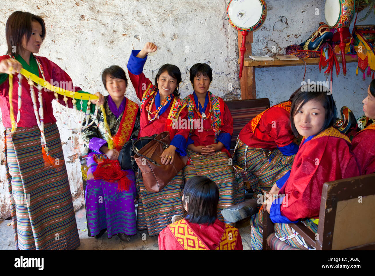 Backstage, Tshechu Festival at Wangdue Phodrang Dzong Wangdi Bhutan Stock Photo