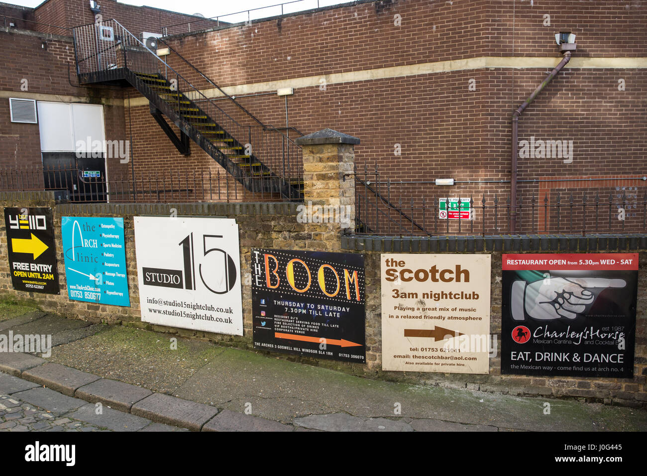 Windsor Uk 2nd March 2017 Signs Advertising Nightclubs Beneath