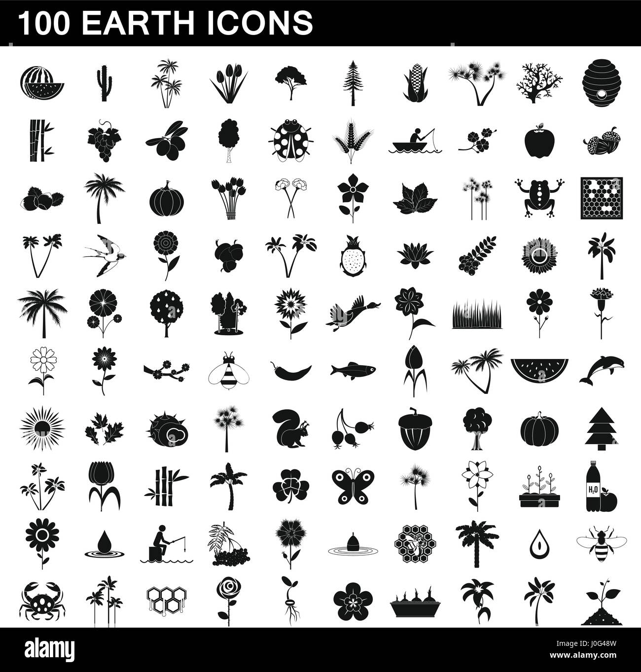 100 earth icons set, simple style Stock Vector