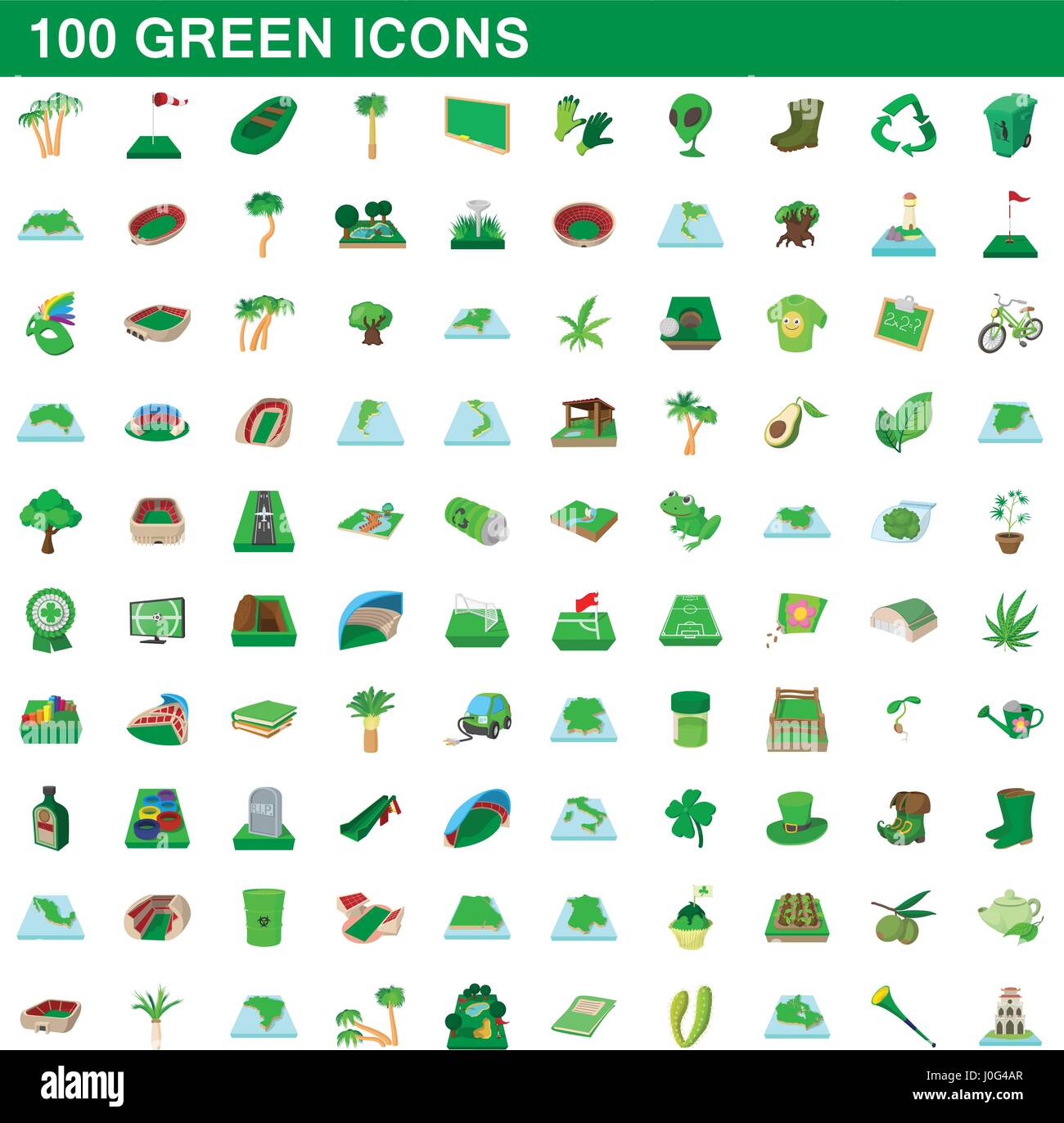 100 green icons set, cartoon style Stock Vector Image & Art - Alamy