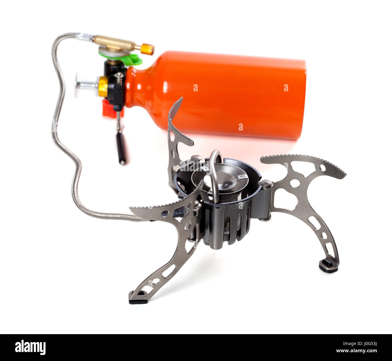Camping multi fuel stove. Isolated on white background Stock Photo Alamy