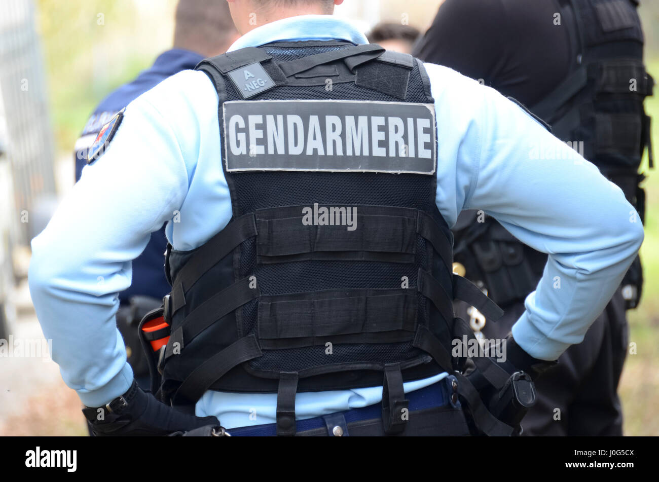 gendarme, intervention uniform of a  french policeman Stock Photo
