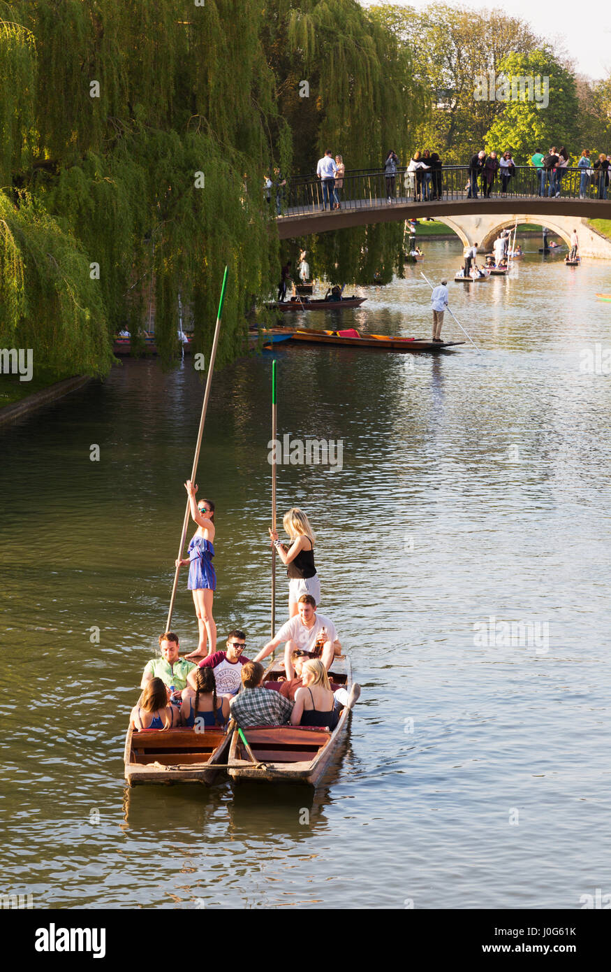 Women punting Cambridge on the River Cam, Cambridge UK Stock Photo
