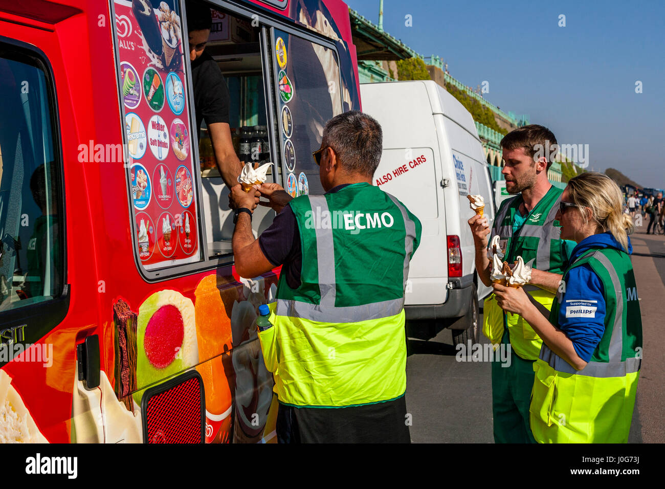 People Buying Ice Creams At The Brighton Marathon, Brighton, Sussex, UK