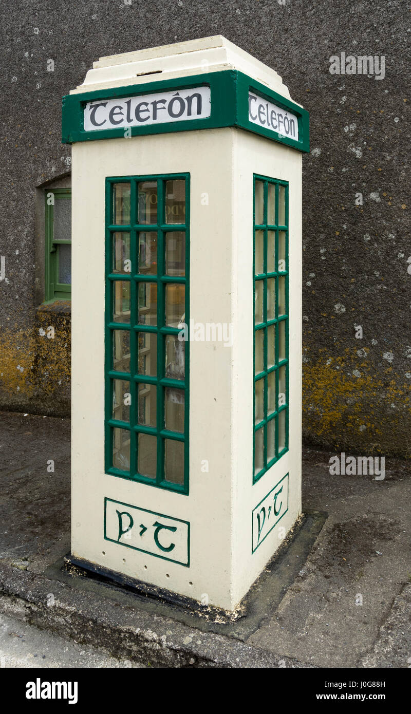 Telephone box (booth) on Main Street, Castletownsend, County Cork, Ireland Stock Photo