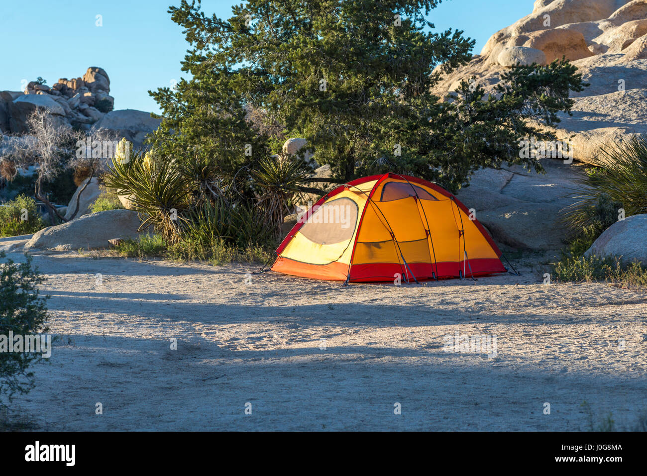 Camping tent at Joshua Tree National Park, California, USA. Stock Photo