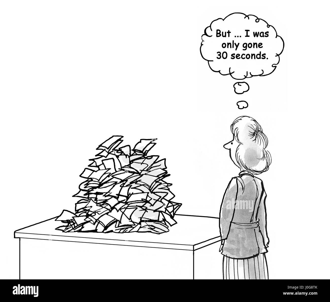 Business cartoon about never ending paperwork. Stock Photo